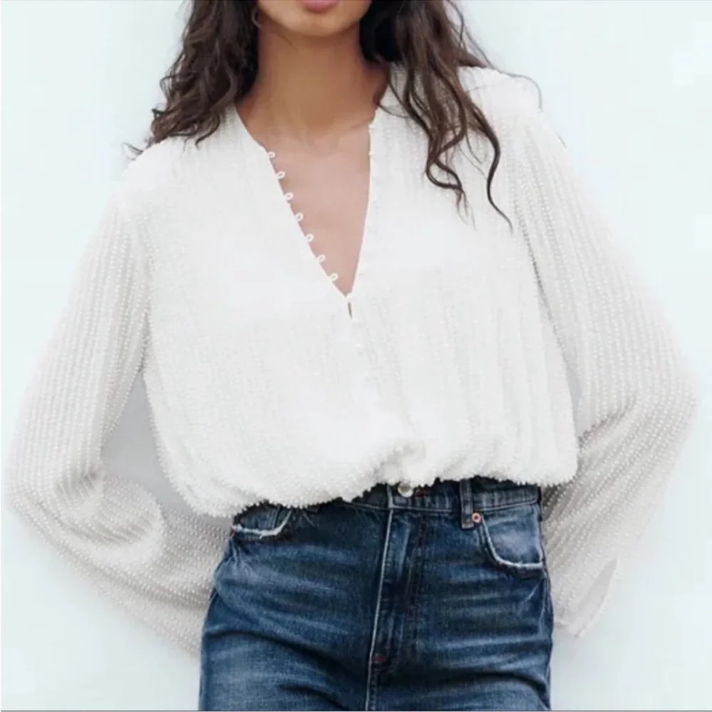 Zara Cream Textured Blouse
